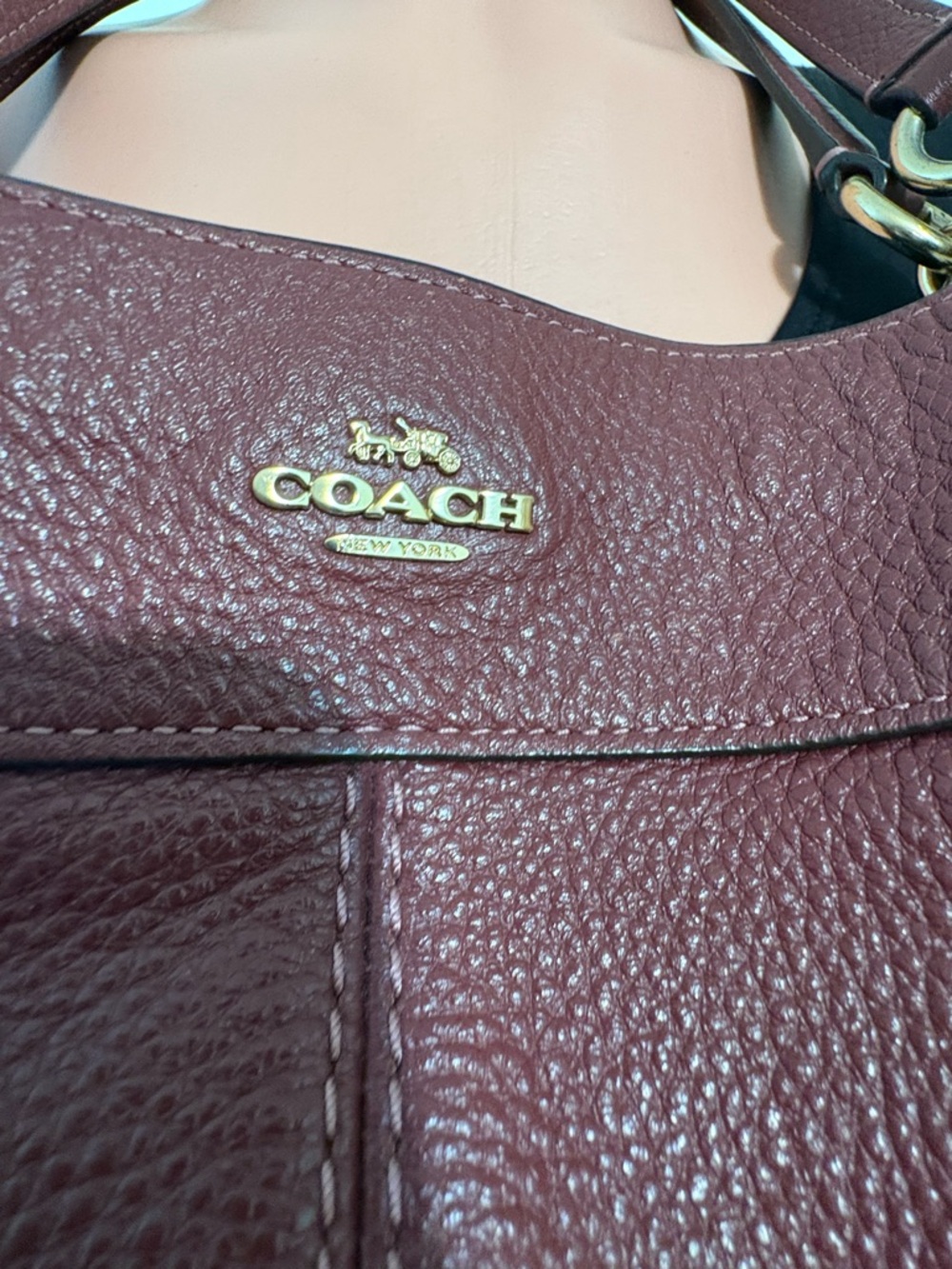 Coach Lexy Pebbled Leather Shoulder Bag Wine oxblood color women’s purse tote - Picture 10 of 13